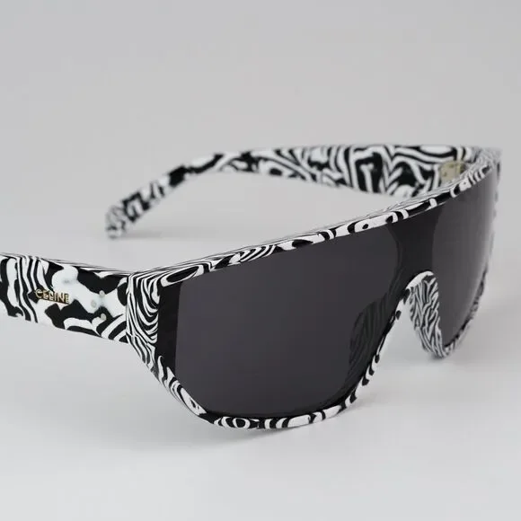 NEW Celine CL40195I 04A Shiny Zebra Smoke Shield Mask Unisex Sunglasses CL 40195